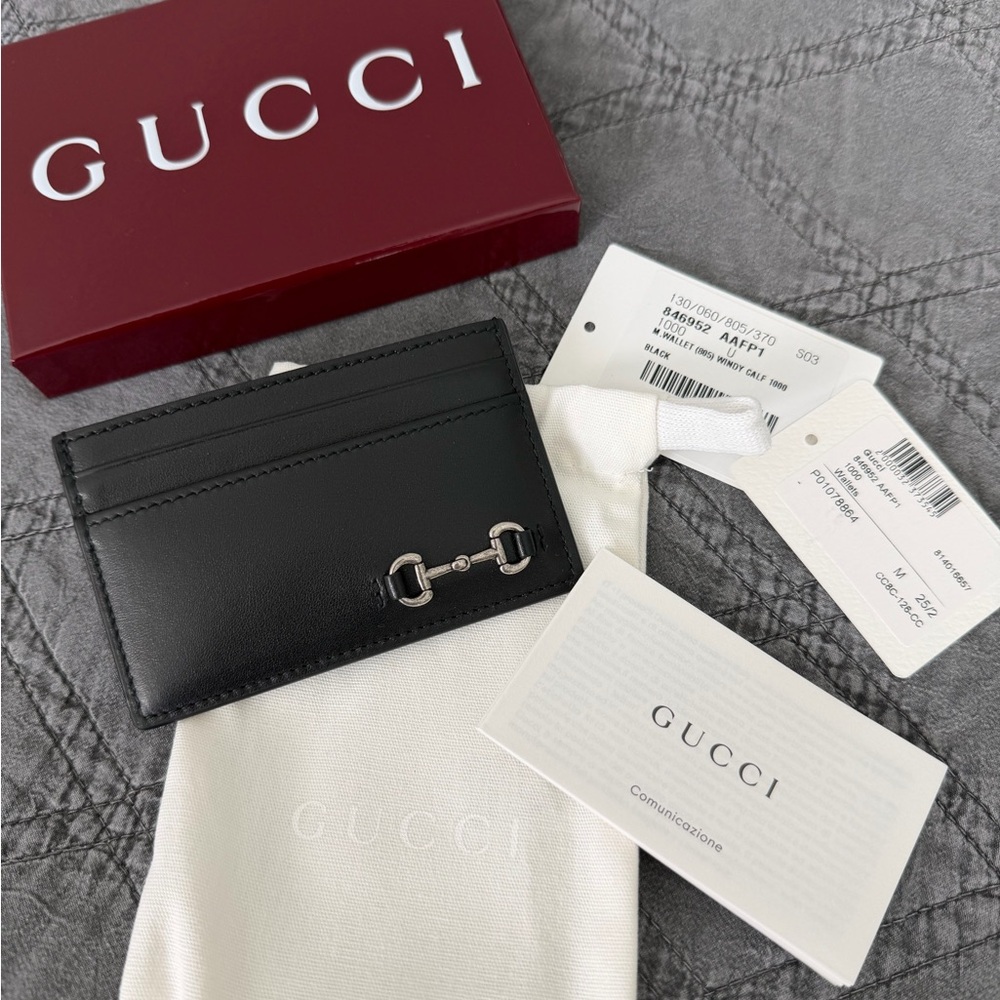 NWT Gucci Authentic Black Leather Card Holder for Men-Original Box and Dust Bag
